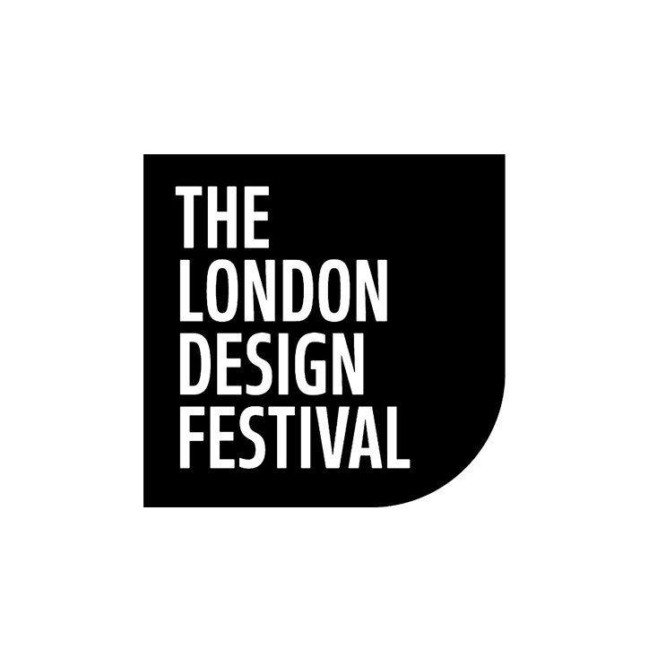 Black logo for the London Design Festival with a stylized 'J' shape on the right and the text 'THE LONDON DESIGN FESTIVAL' in uppercase letters.