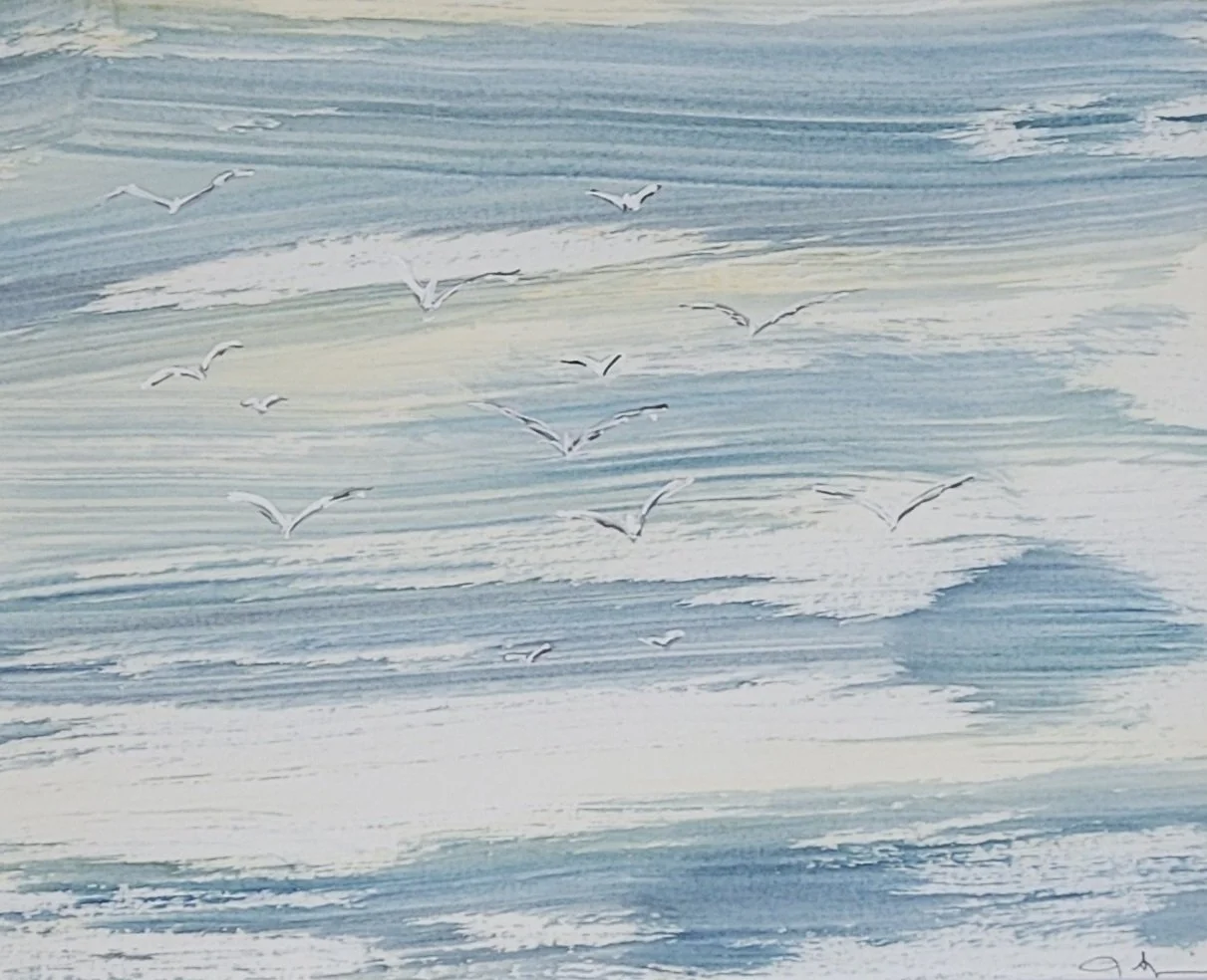 Gulls over lake