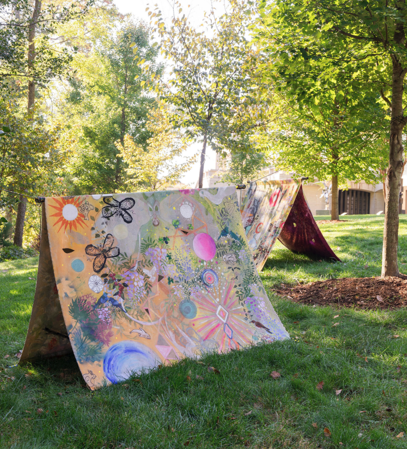  Refuge Meditation Tents 
 Still Something Singing, 2023
 Curator: Betsy Johnson
 Kreeger Museum, Washington D.C.
 Photo: Anne Kim 