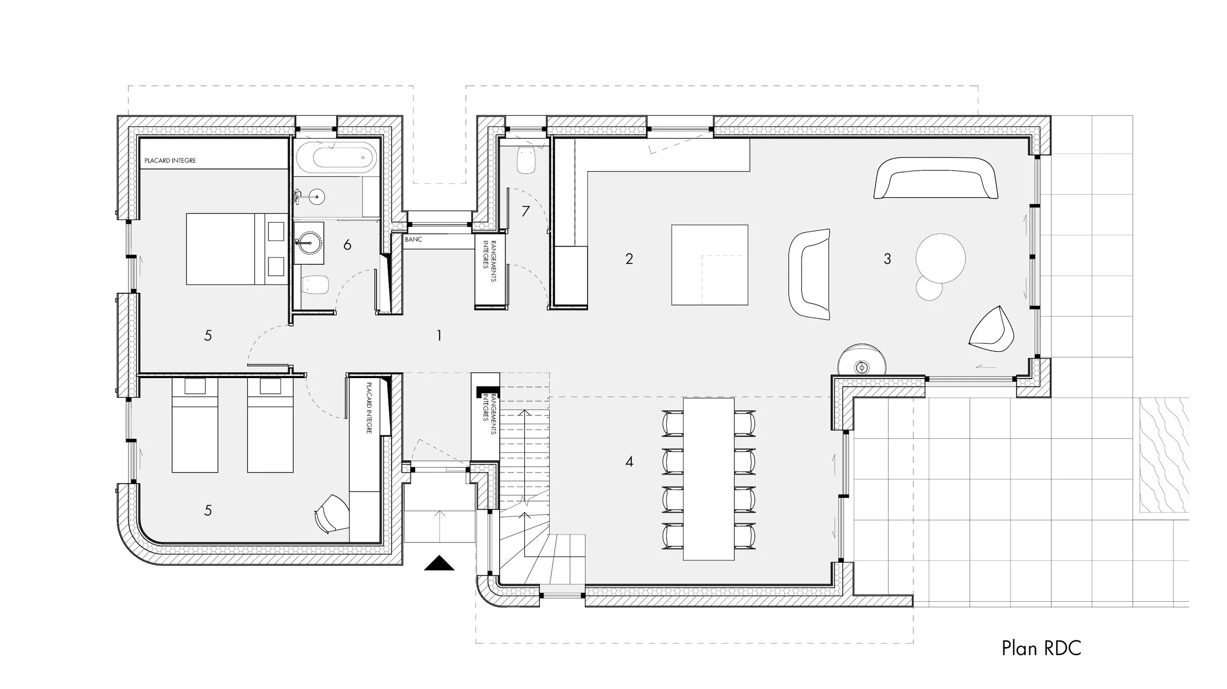 Plan du rez-de-chaussée du projet Delgue à Saint-Jean-de-Luz – organisation des espaces