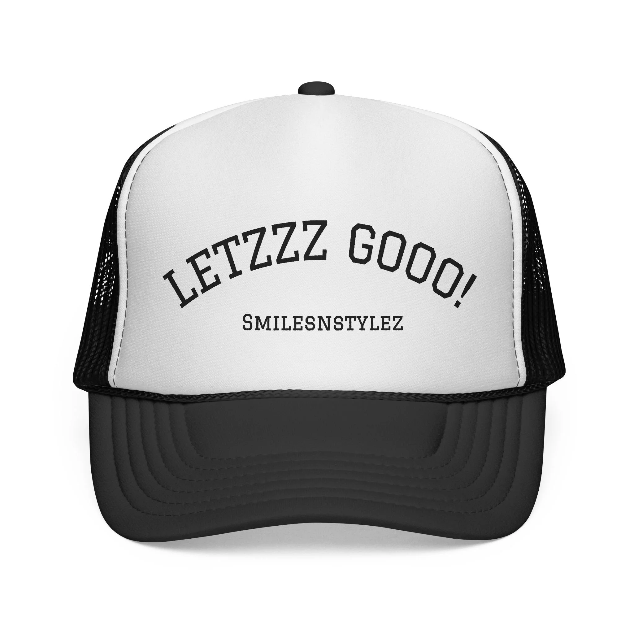 Trucker Cap - LETZZZ GOOO! Mesh Baseball Hat with 'SMILESNSTYLEZ' Retro Logo