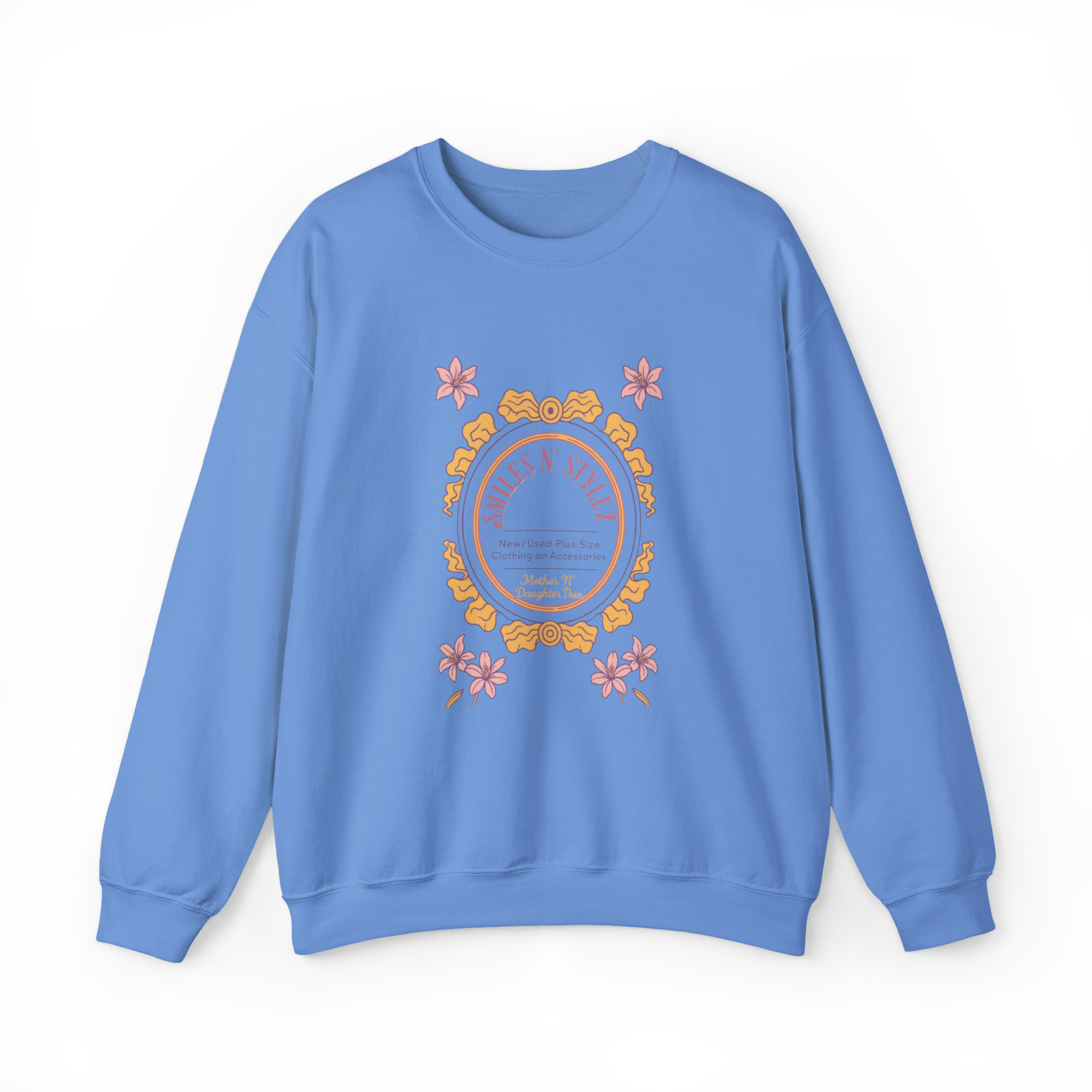 Crewneck Sweatshirt — "Smiles N' Style" Floral Vintage Label