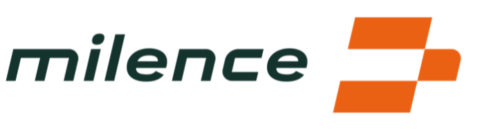 Logo mit dem Text 'milenze' und orangefarbenen geometrischen Formen.