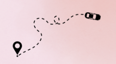 Illustration of a car following a dashed line route with a location pin at the start.