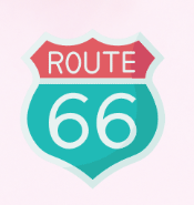Route 66 highway sign with red and teal colors.