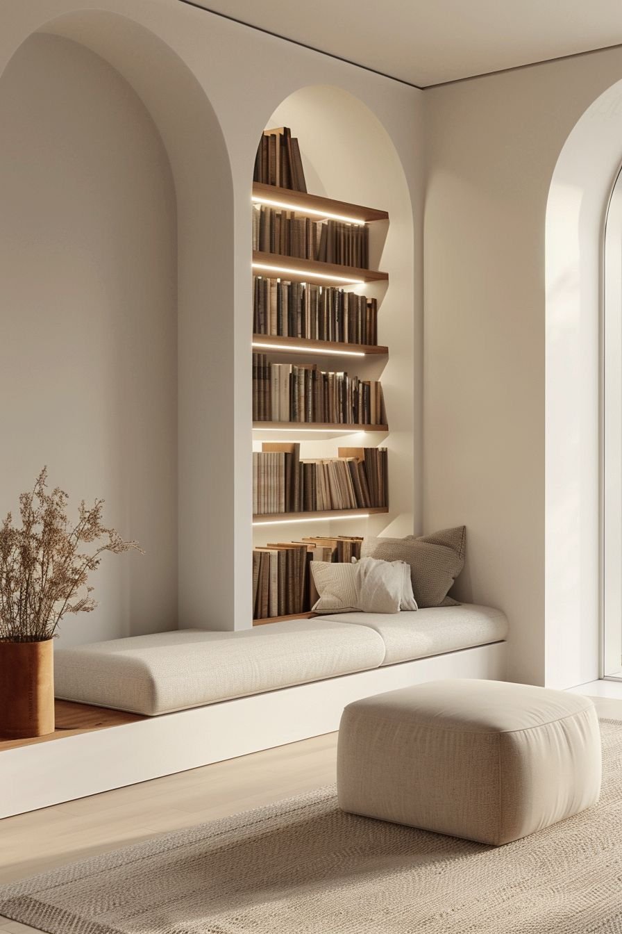 Bibliothèque en arches sur mesure avec banquette / Inspirations Architecture d'Intérieur Marseille / © starkinternational.lb