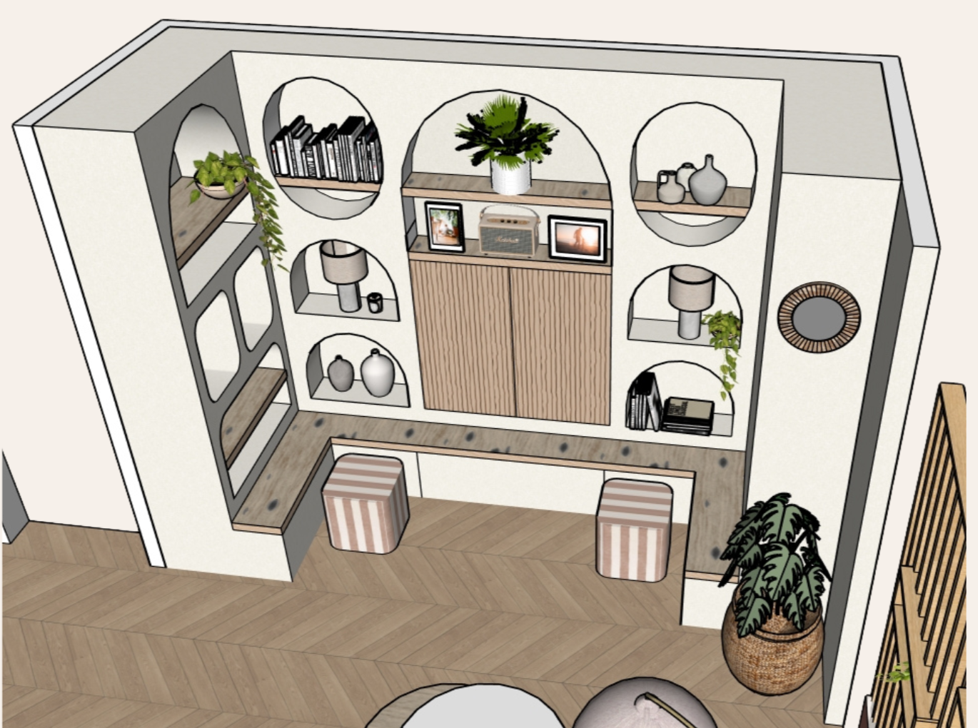 Design 3D - Projet Bibliothèque/Meuble TV en U maçonné 