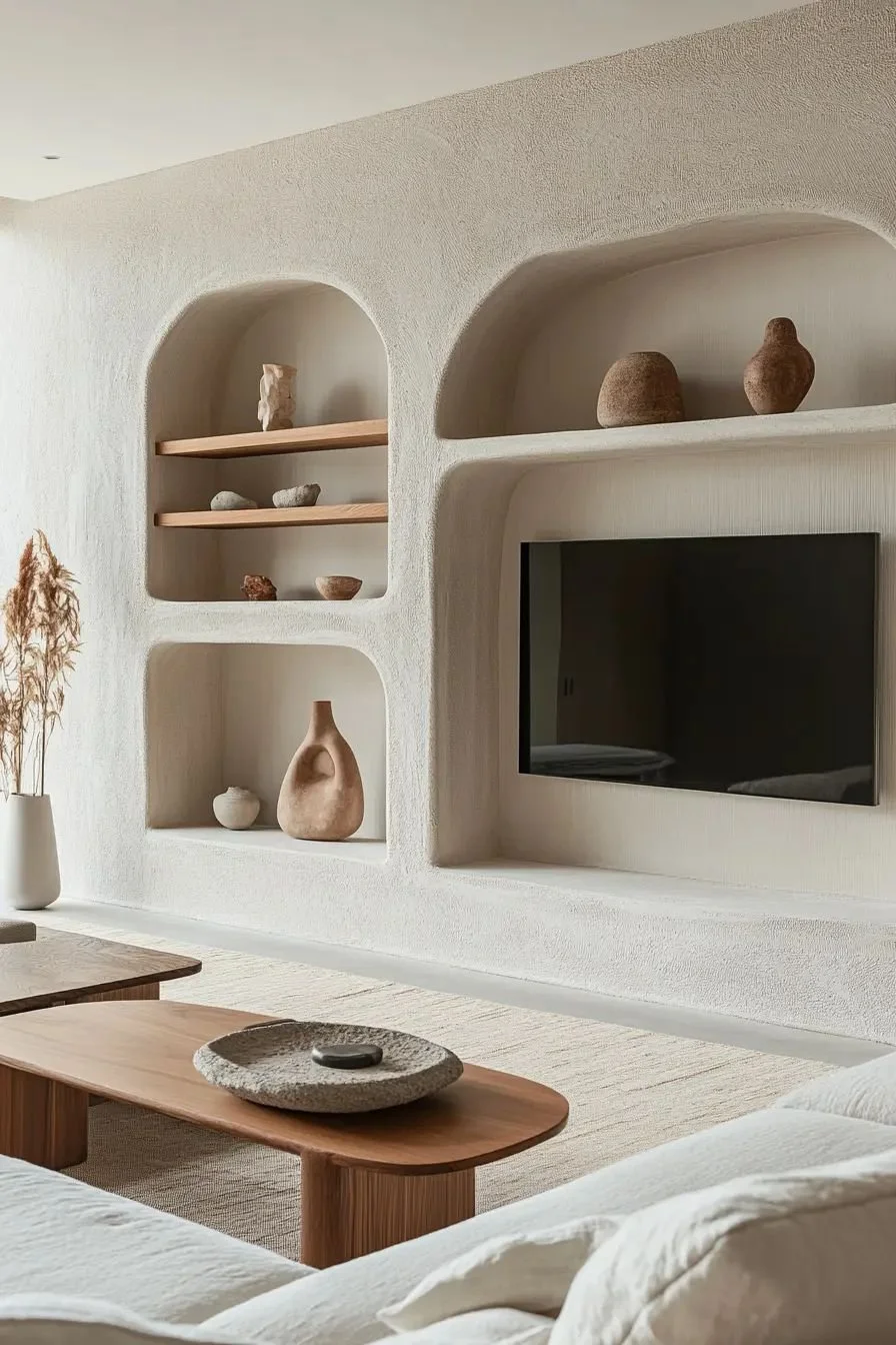 Meuble TV sur mesure avec niches décoratives / Inspirations Architecture d'Intérieur Marseille / © micasaesviva.com