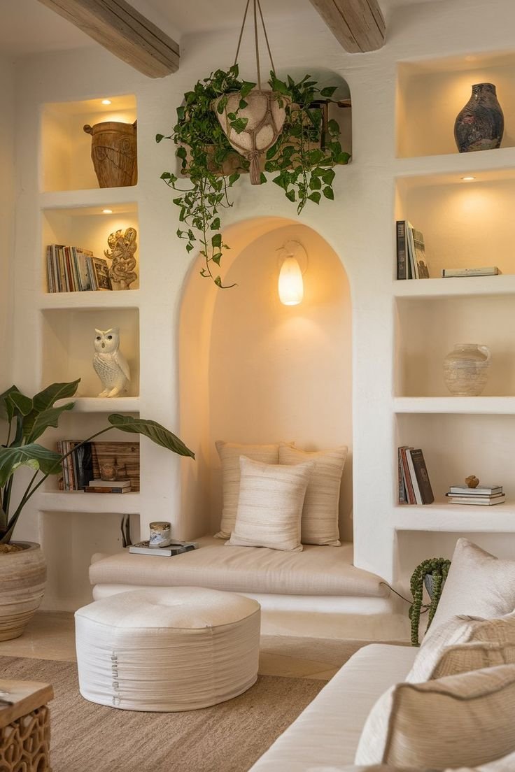 Banquette sur mesure et Bibliothèque en béton cellulaire / Inspirations Architecture d'Intérieur Marseille / © mydecorinspo.com