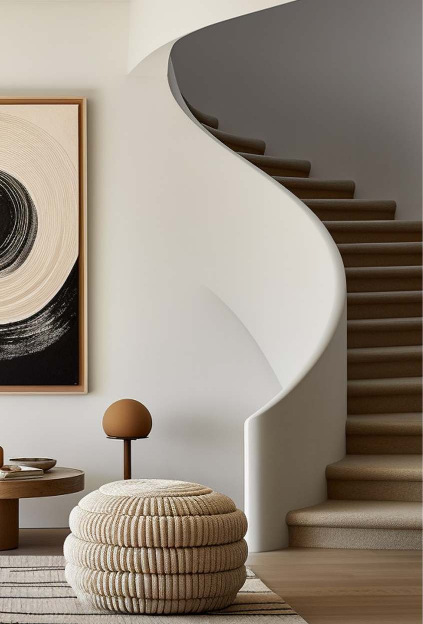 Rampe d'escalier sur mesure en volute. © Pinterest