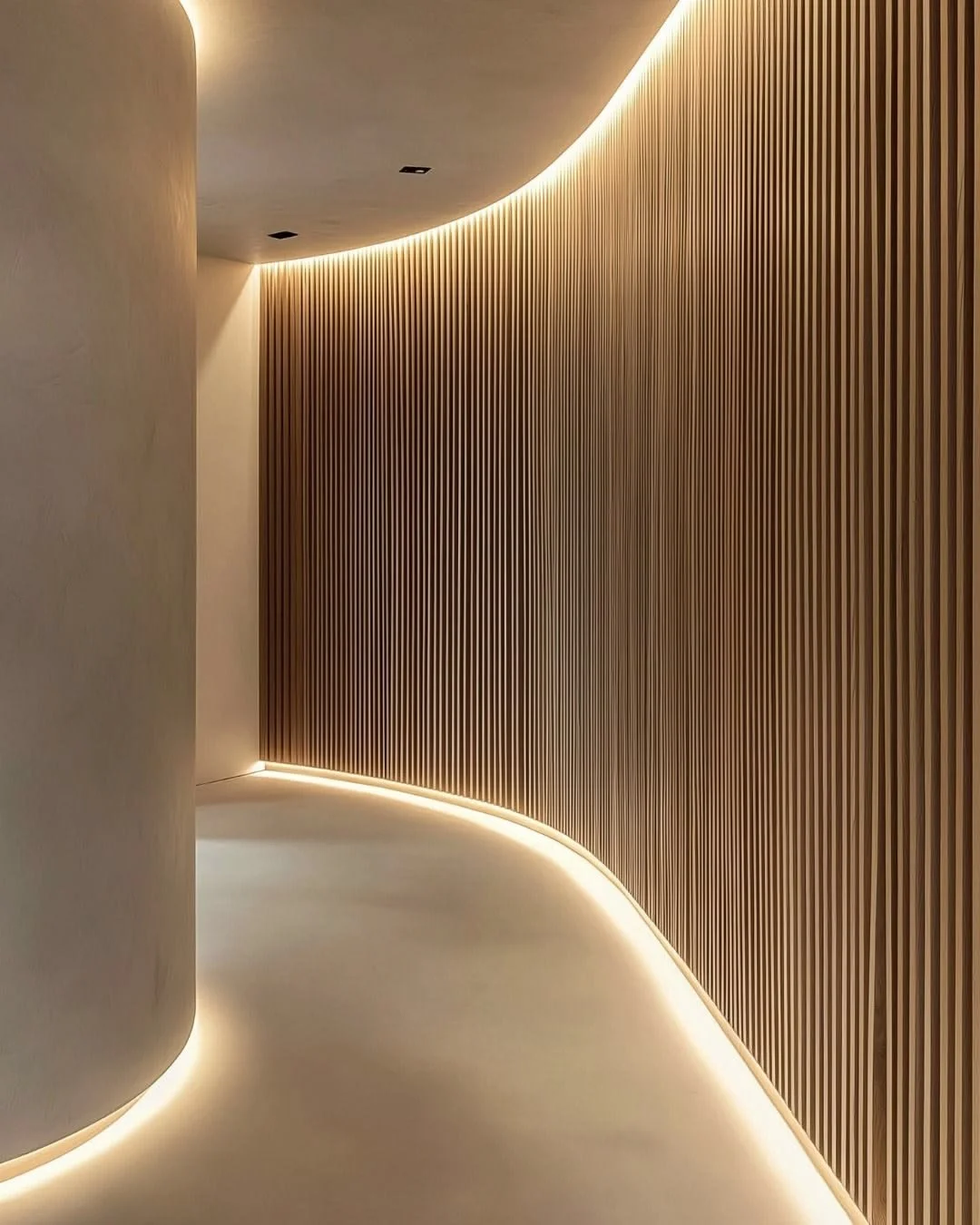 Habillage couloir en courbes et en lumière. © allymaydesignstudio