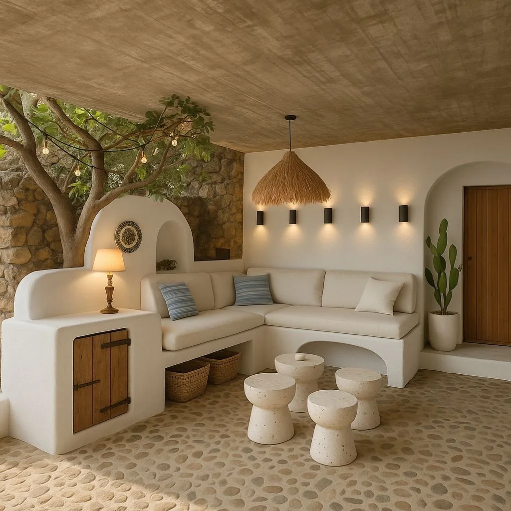 Aménagement terrasse en béton cellulaire alliant courbes orientales et minimalisme chic - © Pinterest