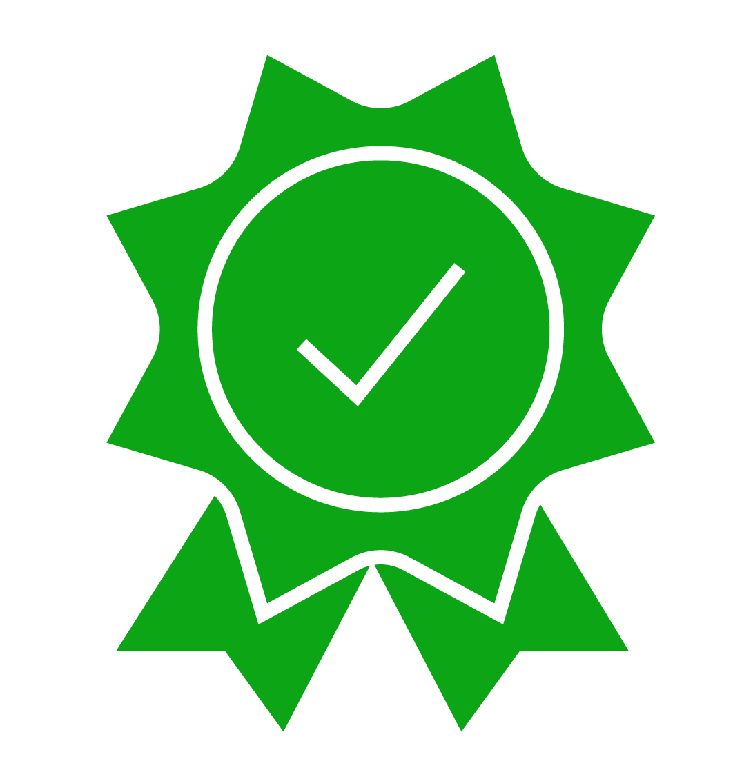 Green award ribbon with a checkmark in the center.