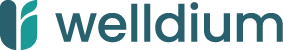 Welldium logo with a stylized 'W' and 'd' in a dark teal color