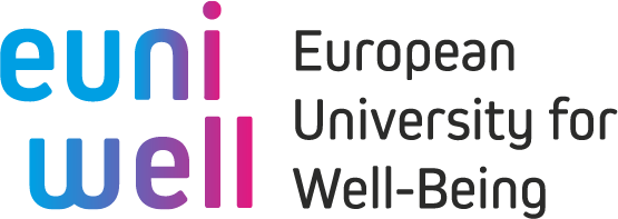 Euni well logo with blue and purple text and the words 'European University for Well-Being'