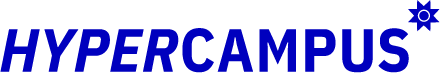 Hypercampus logo in blue with star graphic.