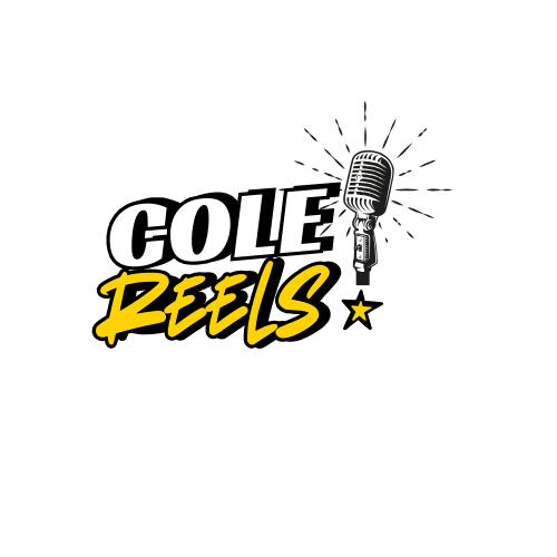 Logo for Cole Reels featuring a microphone with radiating lines, with the text "COLE REELS" and the tagline "Your Voice, Your Time."
