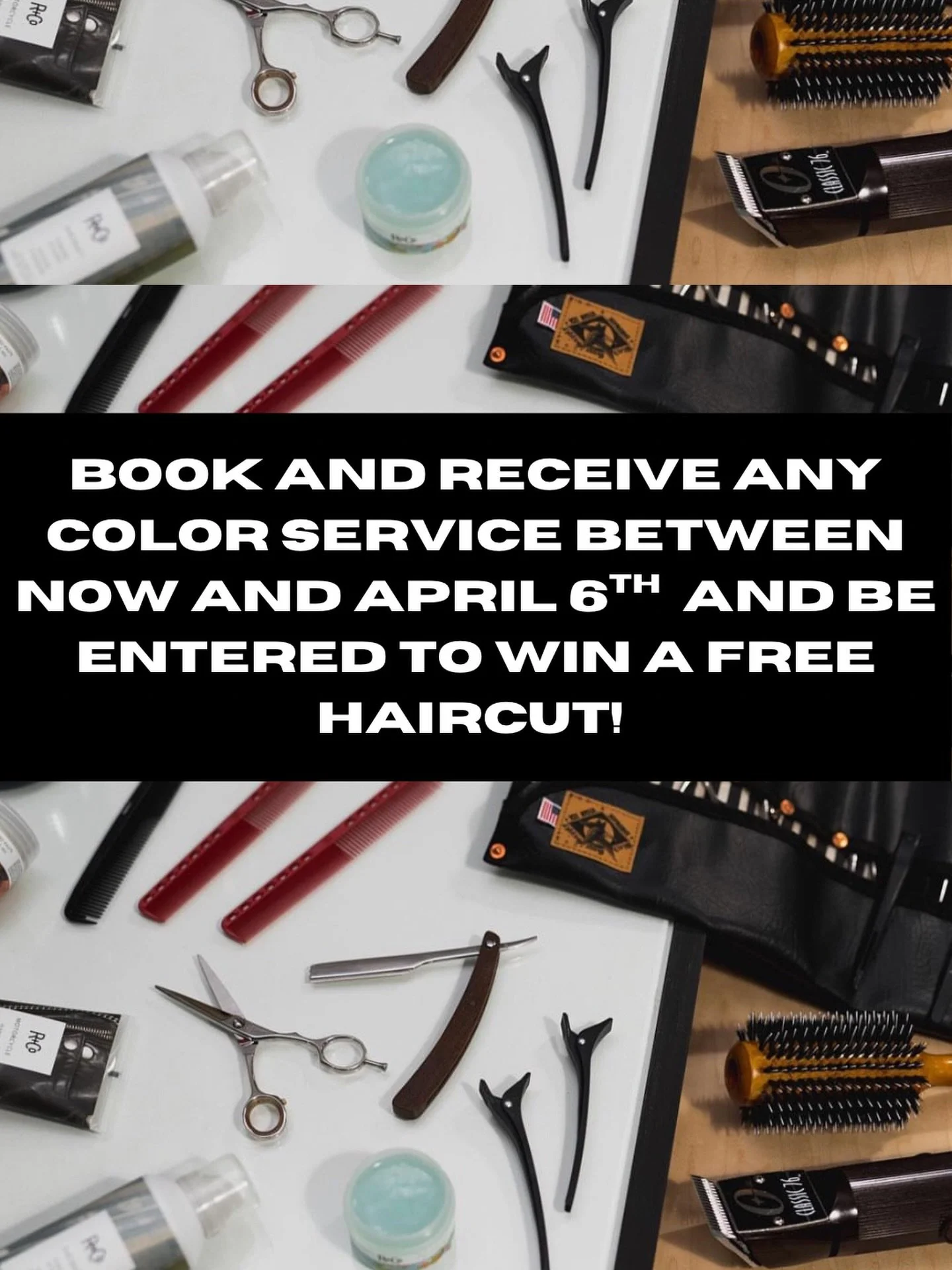 Due for color? There&rsquo;s no time like now to get in for your next color service, schedule today or later, and come in before April 6th and be entered to win a free haircut!! Come on in and refresh for spring, and take our new massage shampoo chai