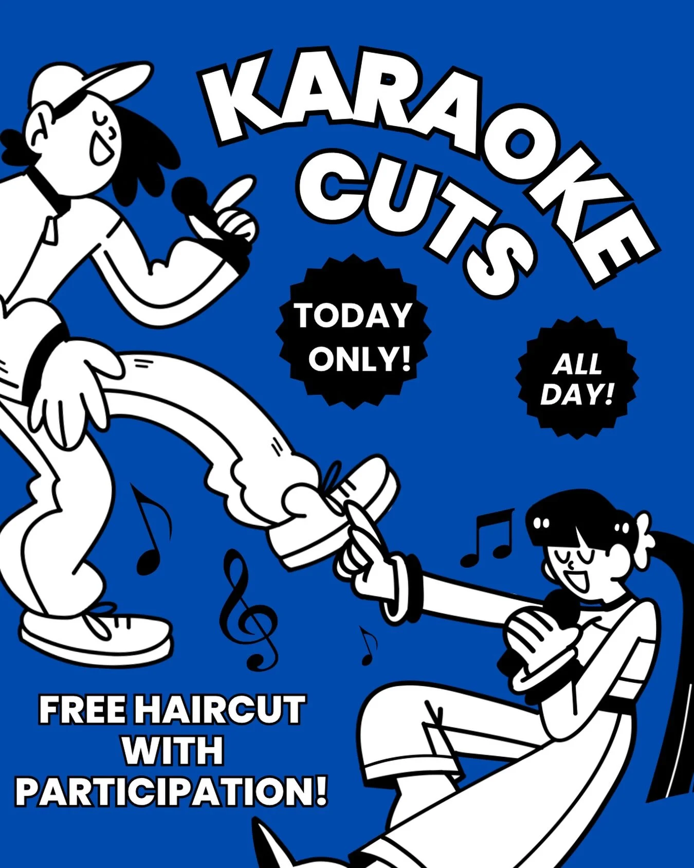 We&rsquo;re having a karaoke party! Come in TODAY ONLY and use our new karaoke machine and get your hair cut for FREE*!!!!!

*Only available for redemption with our salon coordinator Avery&hellip;good luck!!