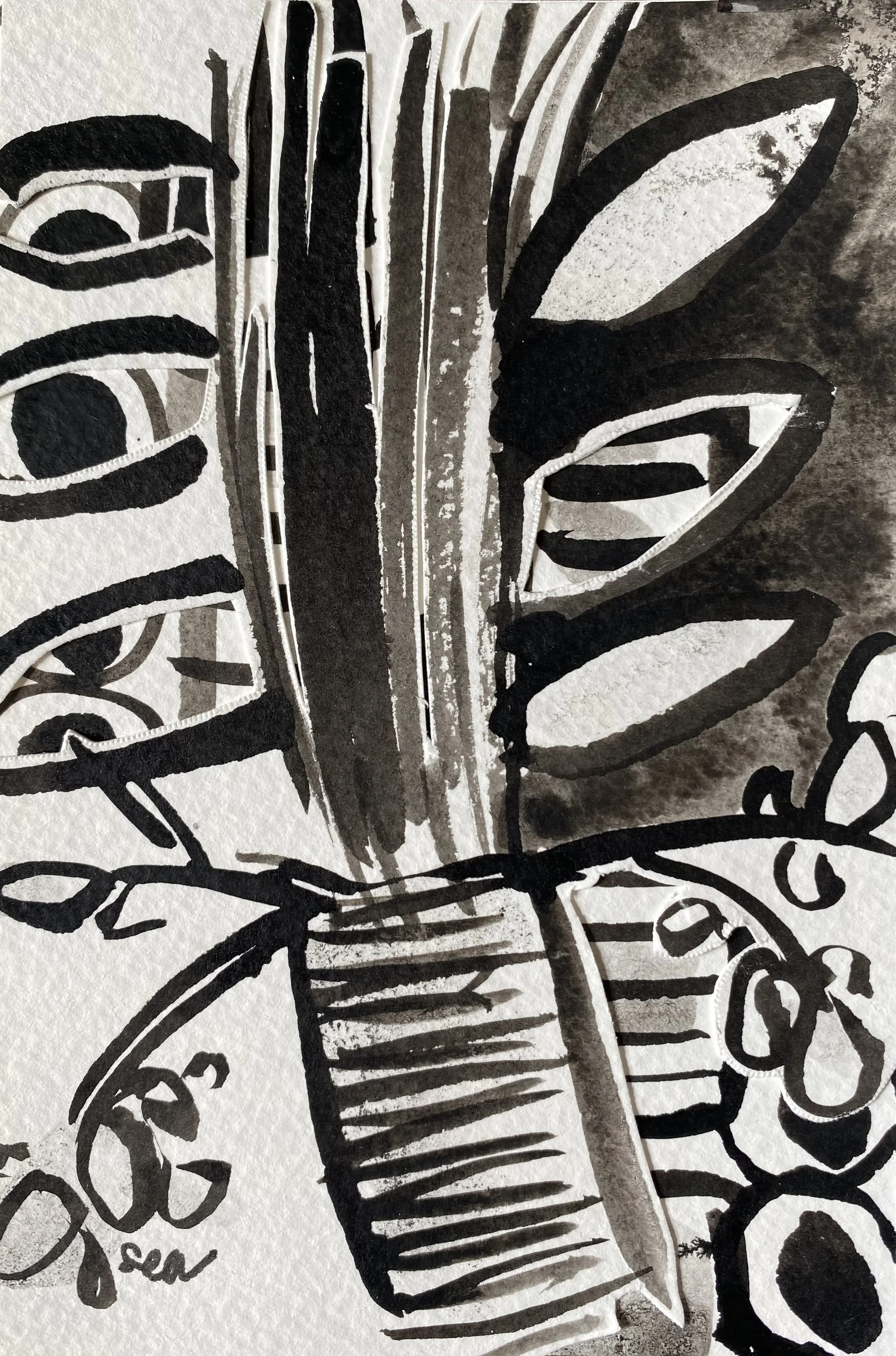 Untitled 2026, 4"x6" ink collage.  Available $100