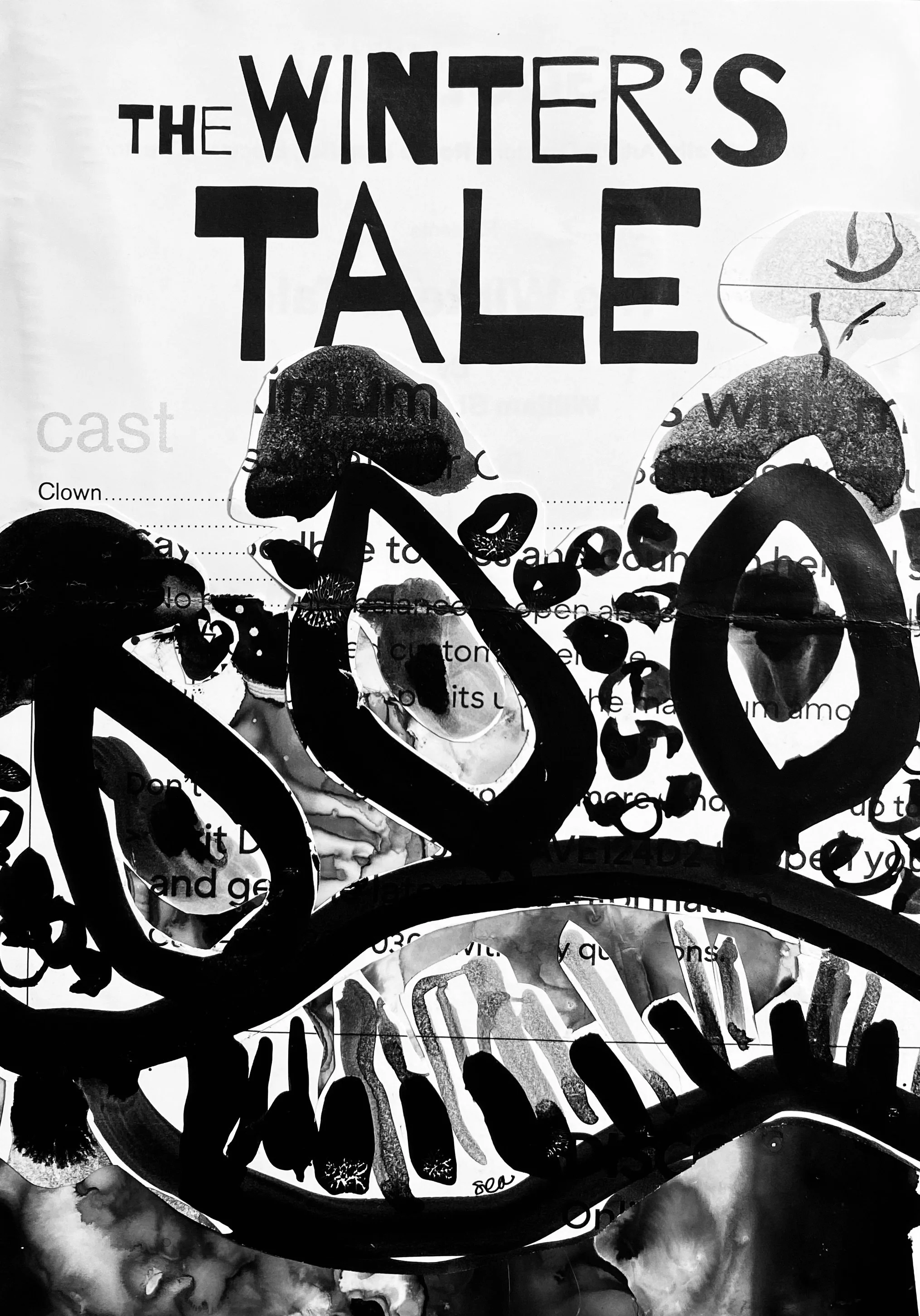 Untitled 2024, 5" x 7" collage, India Ink on Yupo and paper