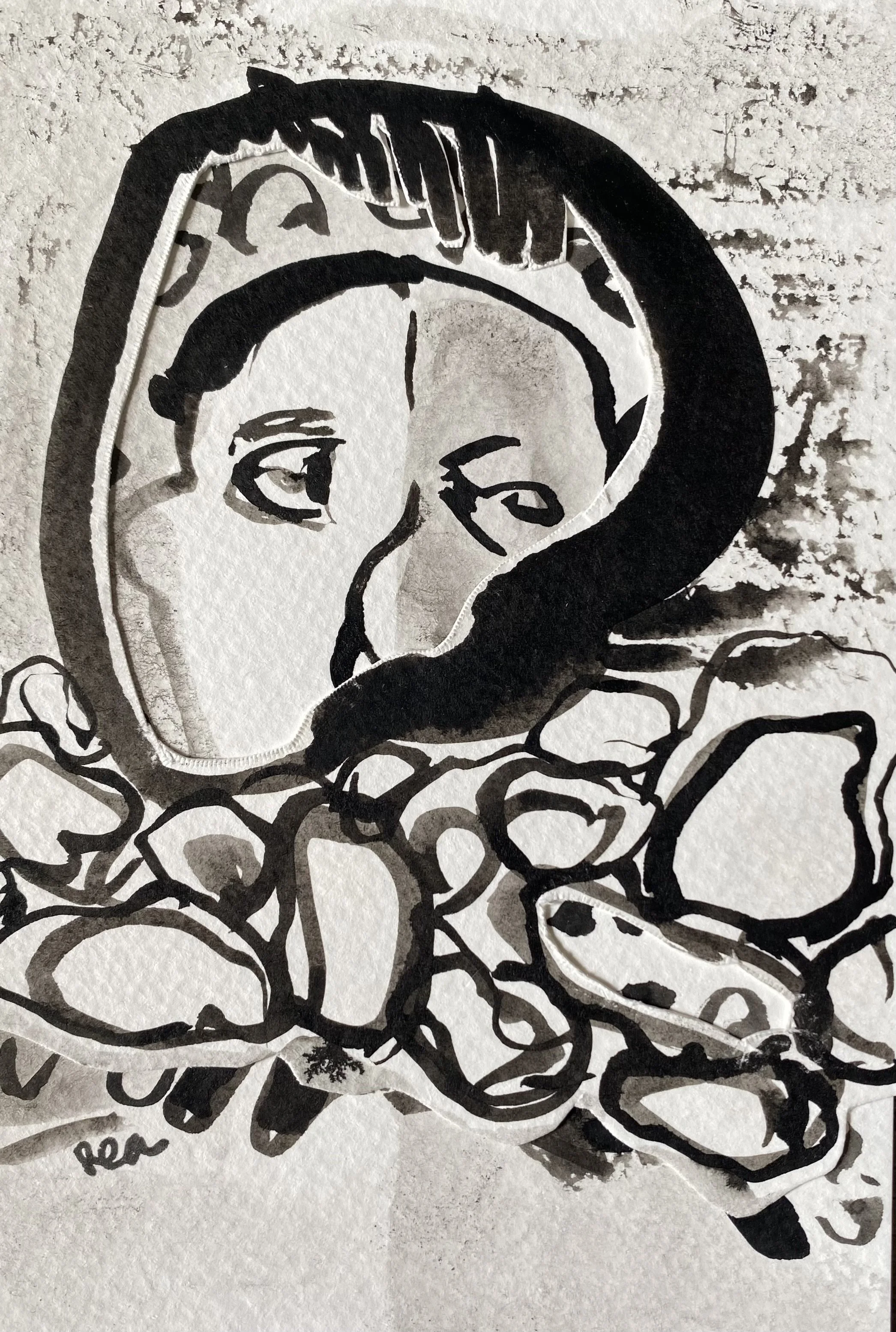 Untitled 2026, 4"x6" ink collage.  Available $100