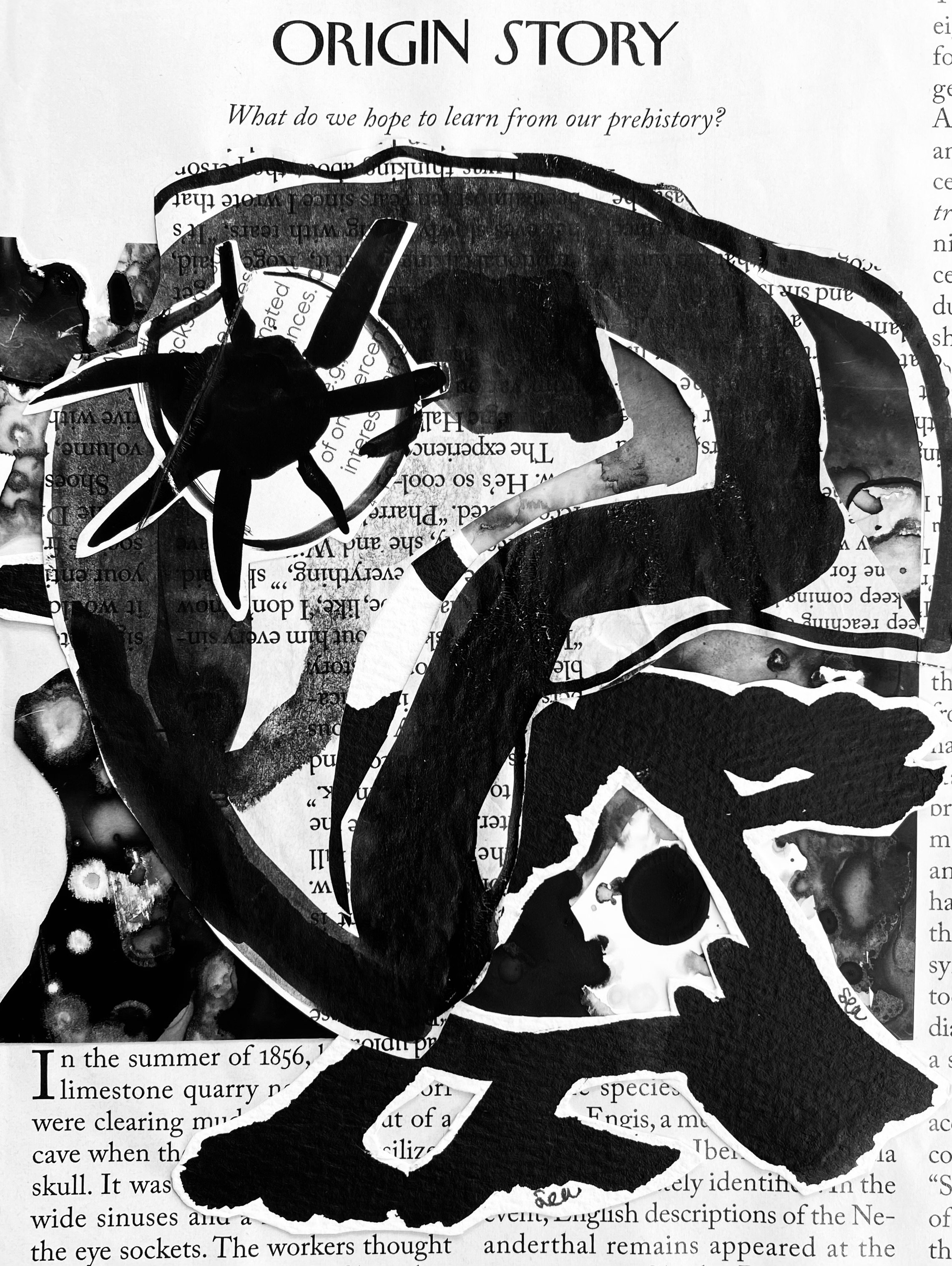 Untitled 2024, 5" x 7" collage, India Ink on Yupo and paper