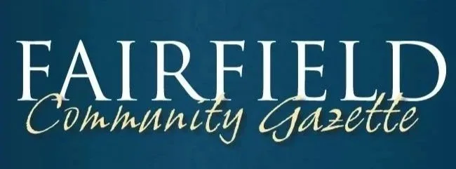 Logo of Fairfield Community Gazette with white text on a blue background. A magazine published by Peel Media.
