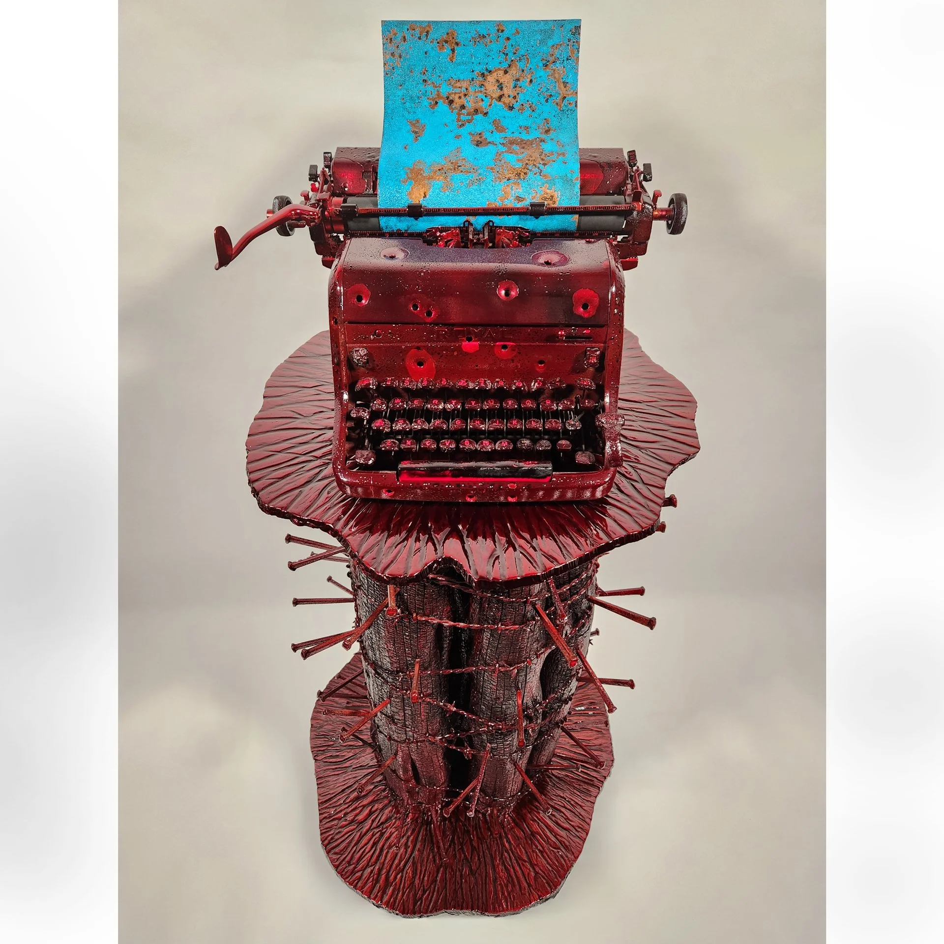 Insult, 2021. Metal, wood, found materials – 50 x 23 x 23 in.