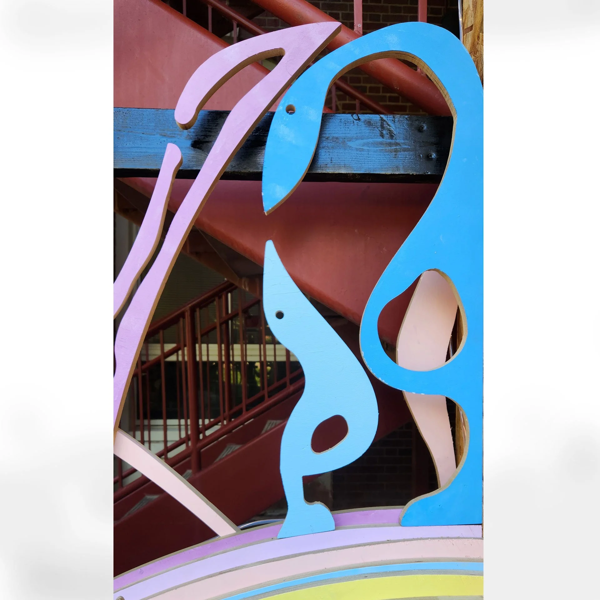 Joy Stop, 2025. Plywood, OSB, latex paint, solar lights, music box – 112 x 68 x 21 in.