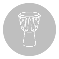 Outline of a djembe drum with a black background.