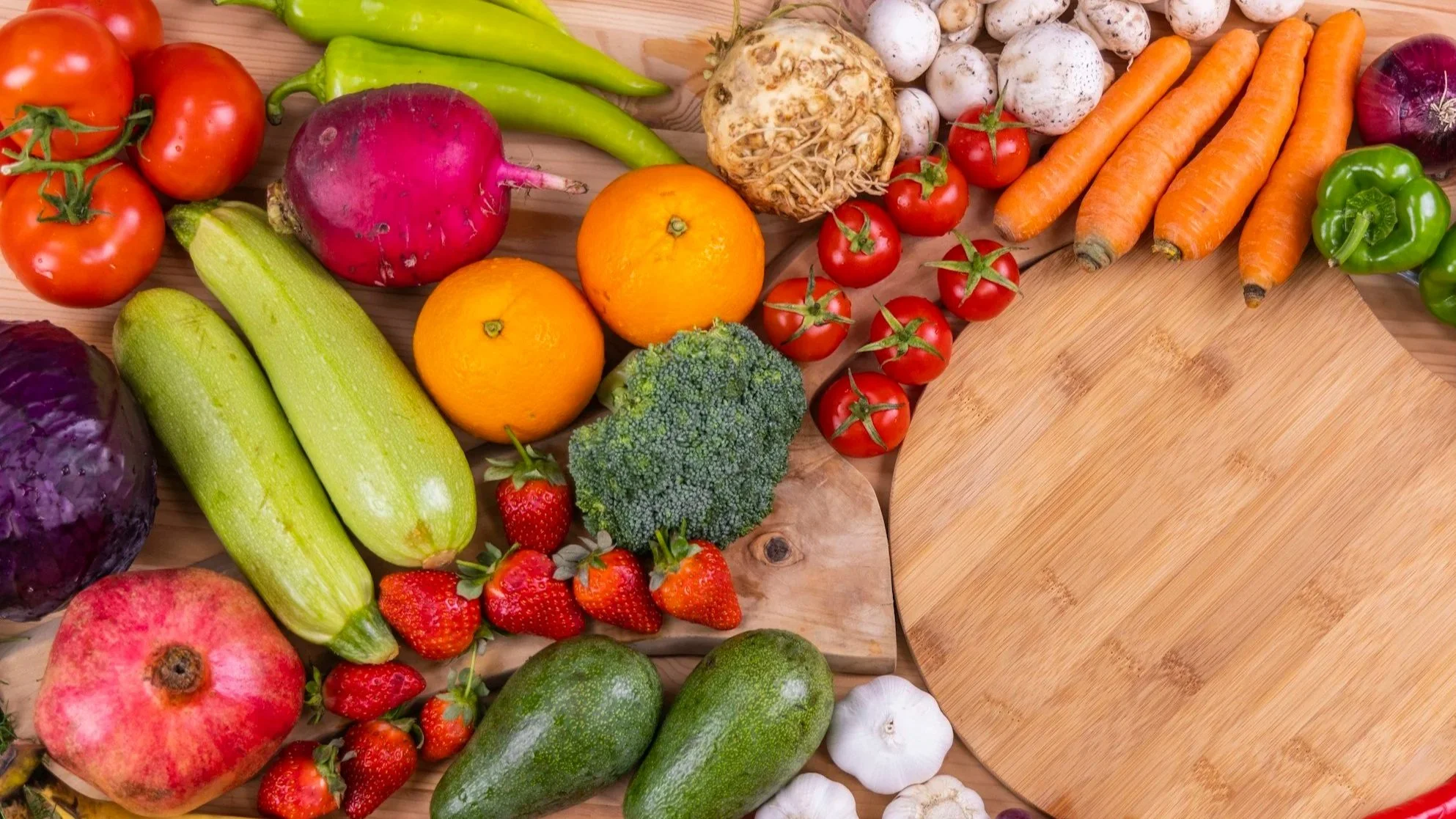 Photo of brightly coloured vegetables and fruit
