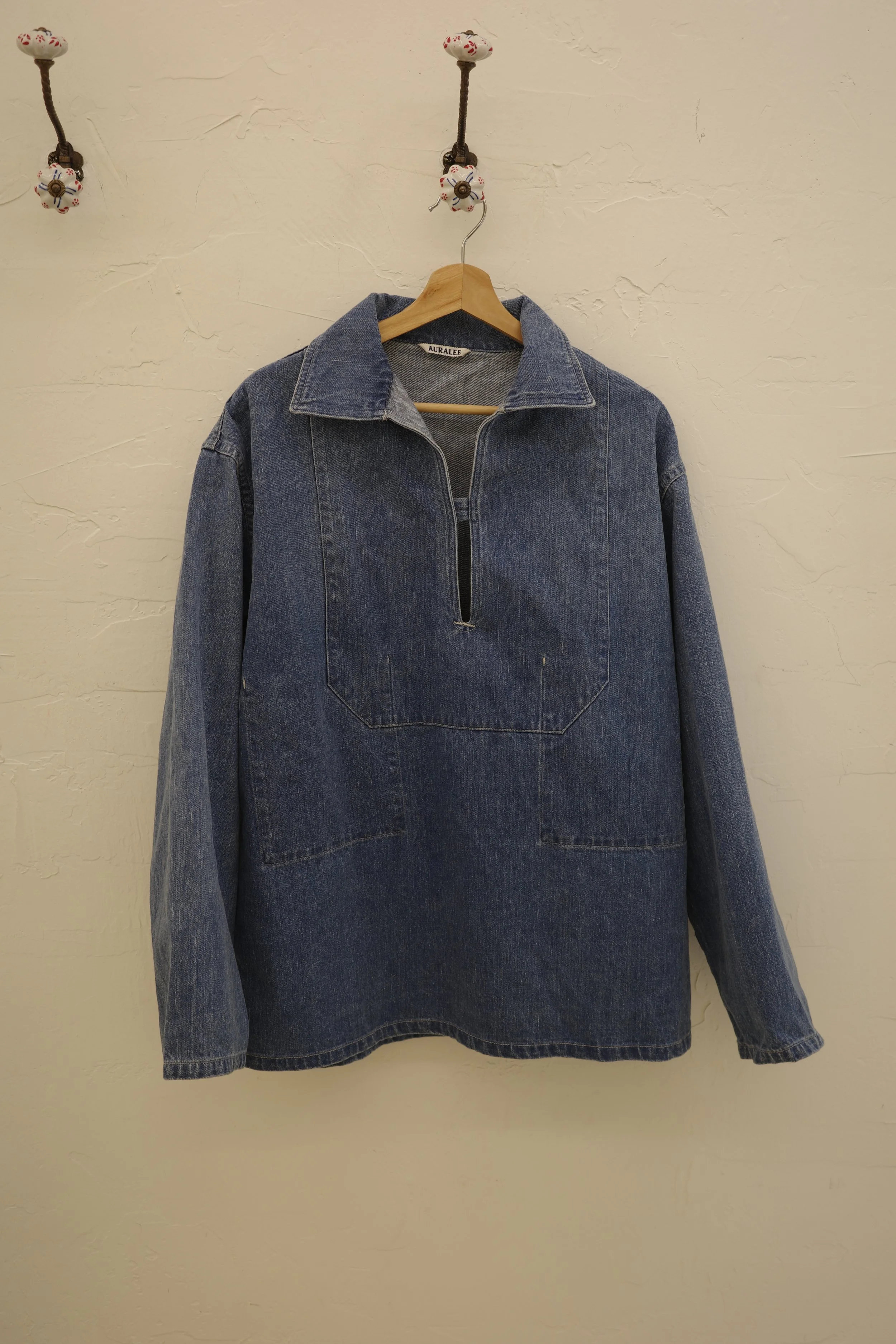 AURALEE Blue Selvedge Faded Light Denim Shirt