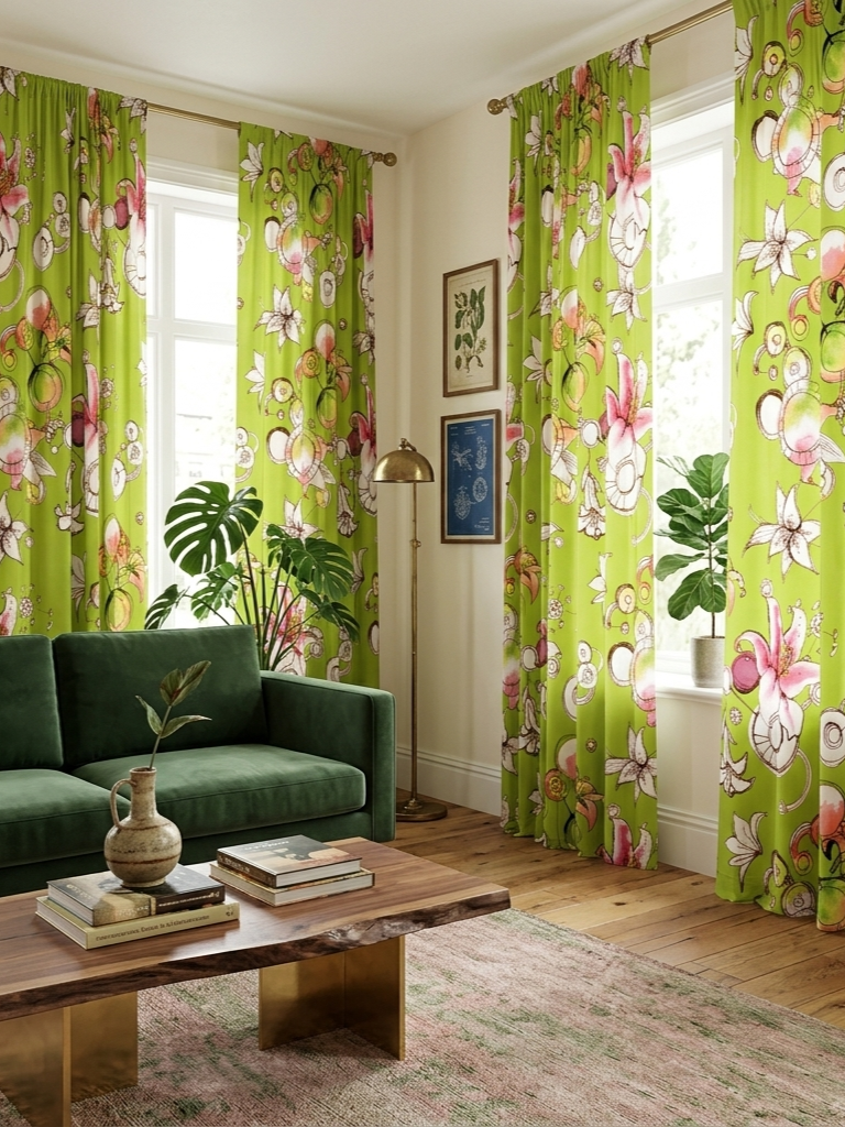 Elegance Verde Floral Curtains (Sample)