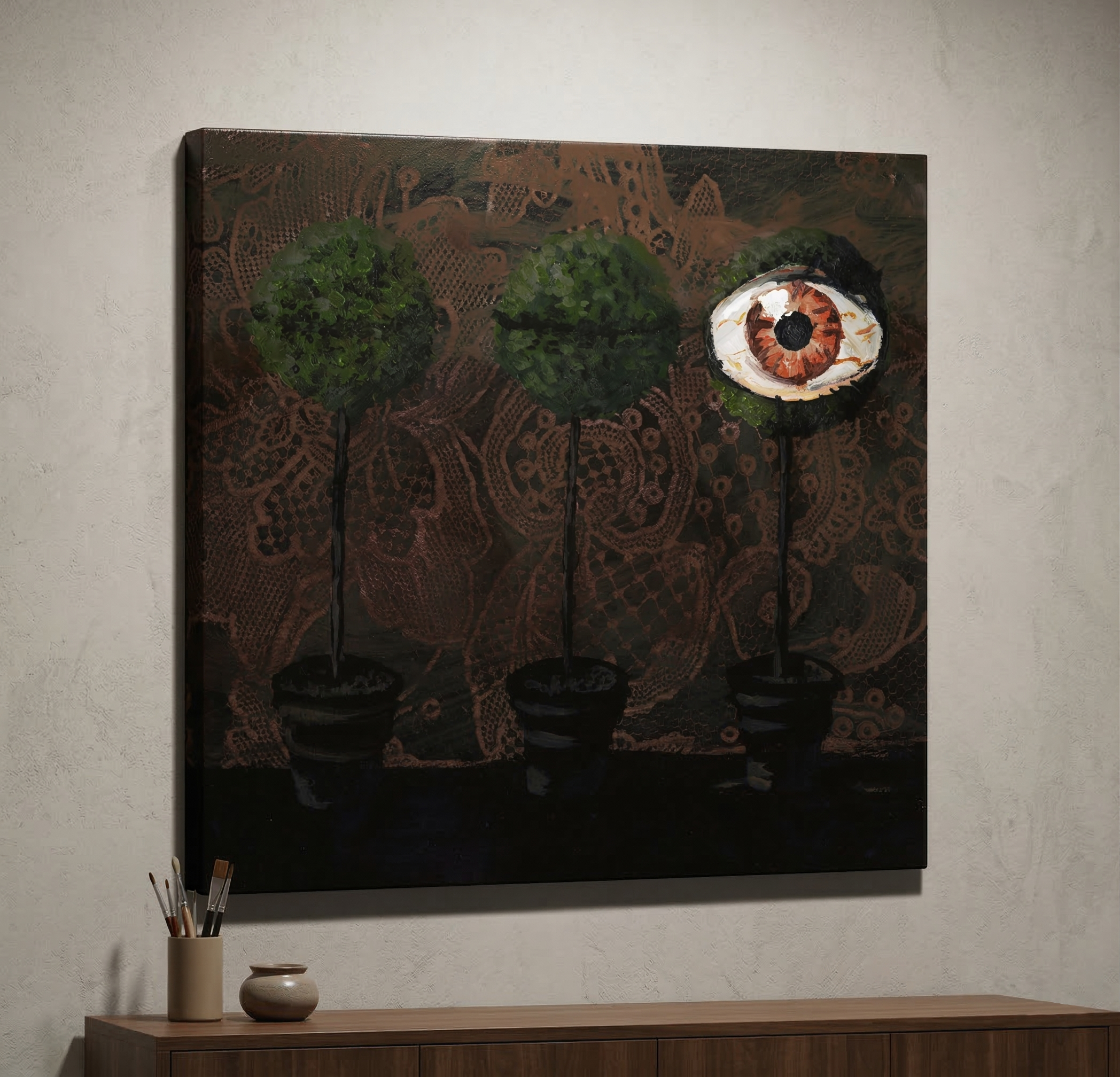 Topiary Nightmares Surrealist Art on Canvas