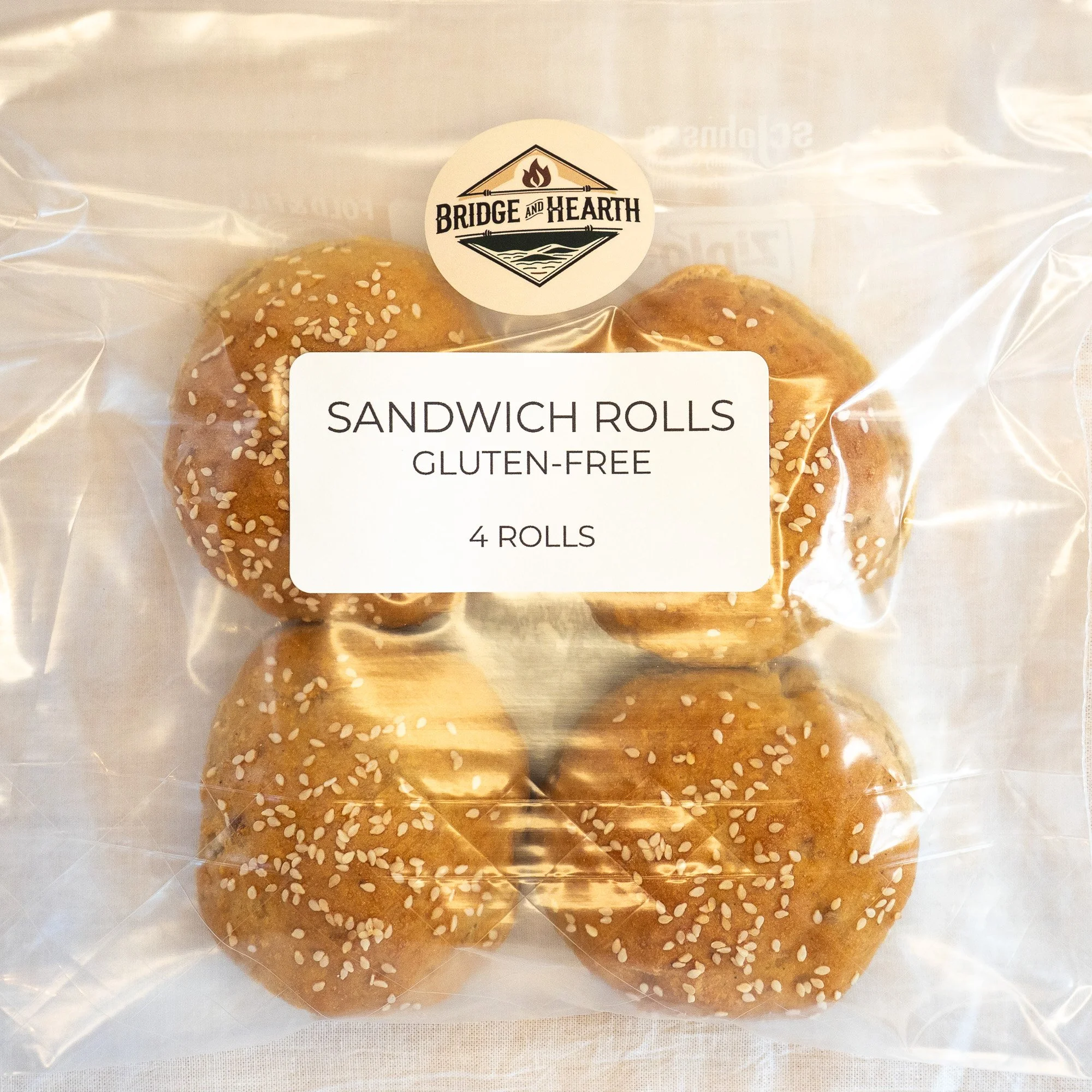 Front of sandwich rolls packaging with logo, product name and quantity