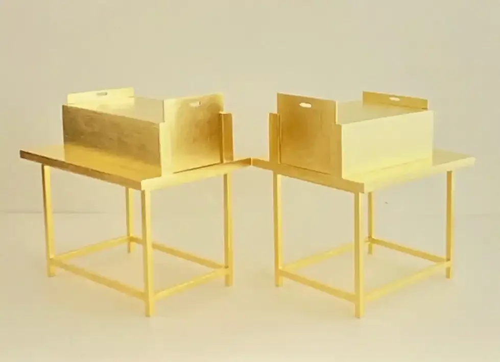 Hand crafted maquettes of Magician's trick's furniture with gold leaf finish