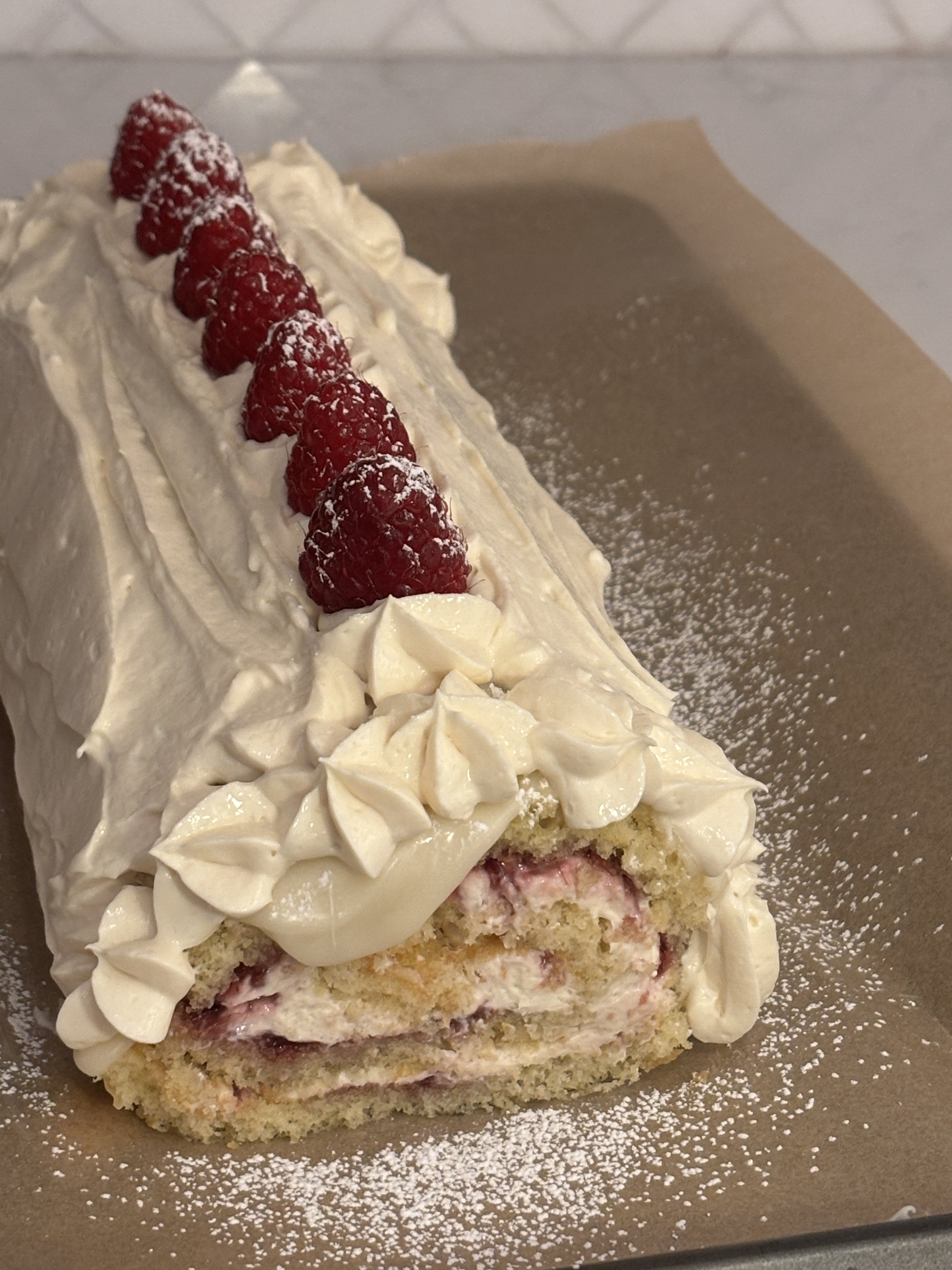 Raspberry White Chocolate Roll Cake