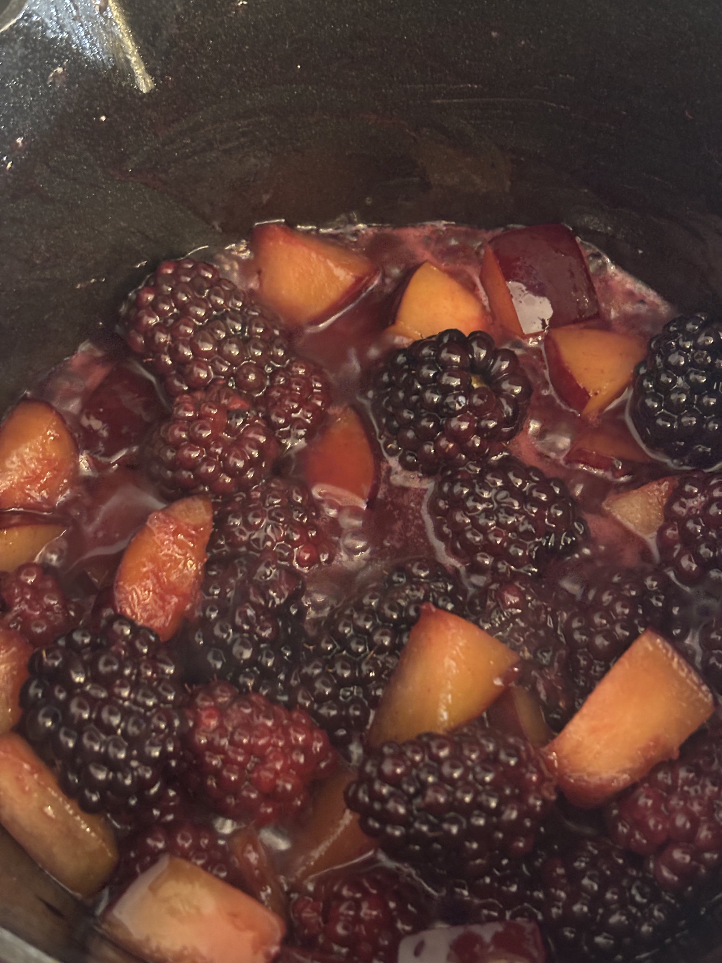 blackberry plum filling in a saucepan