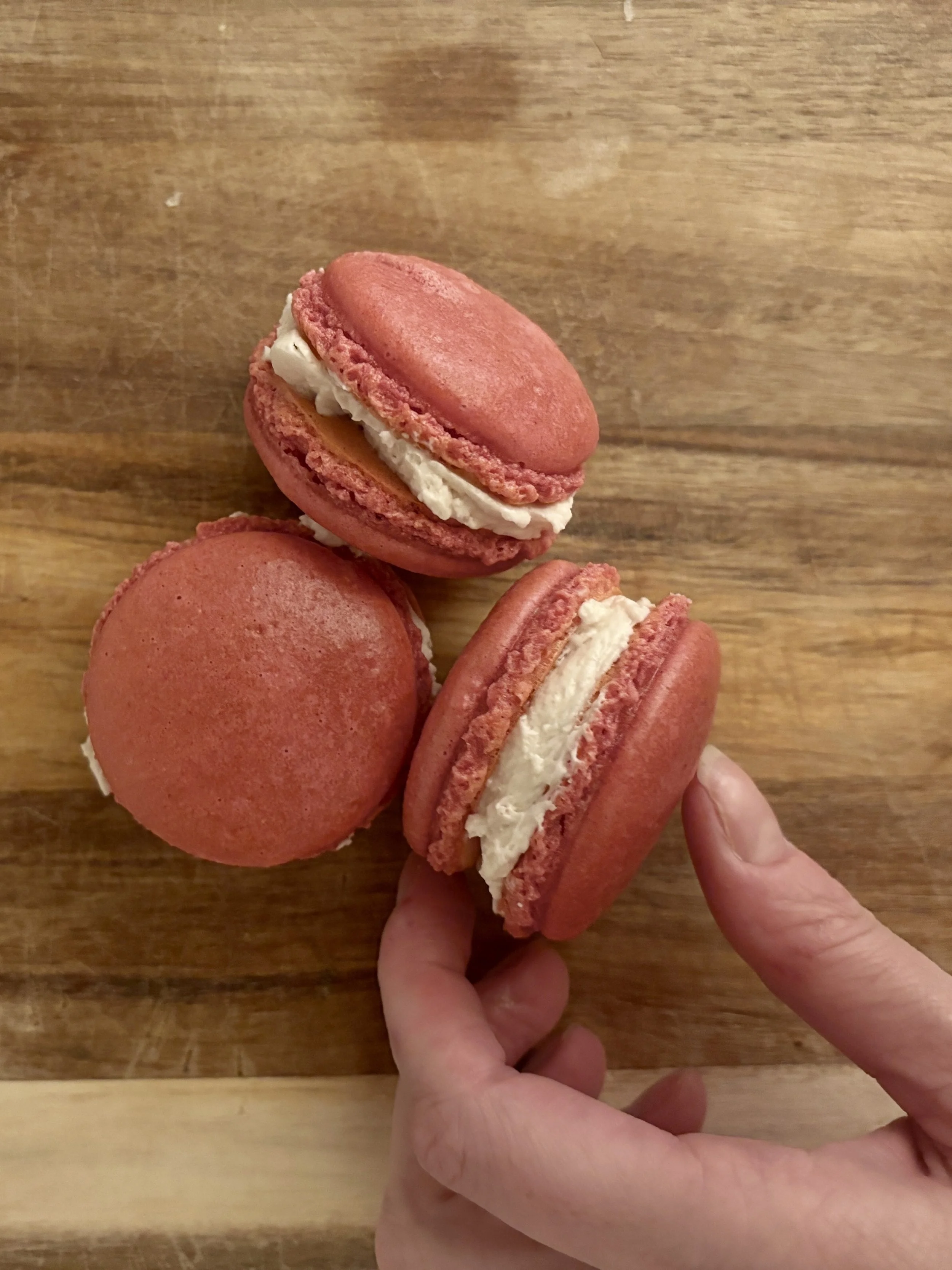 Strawberry Champagne Buttercream Macarons