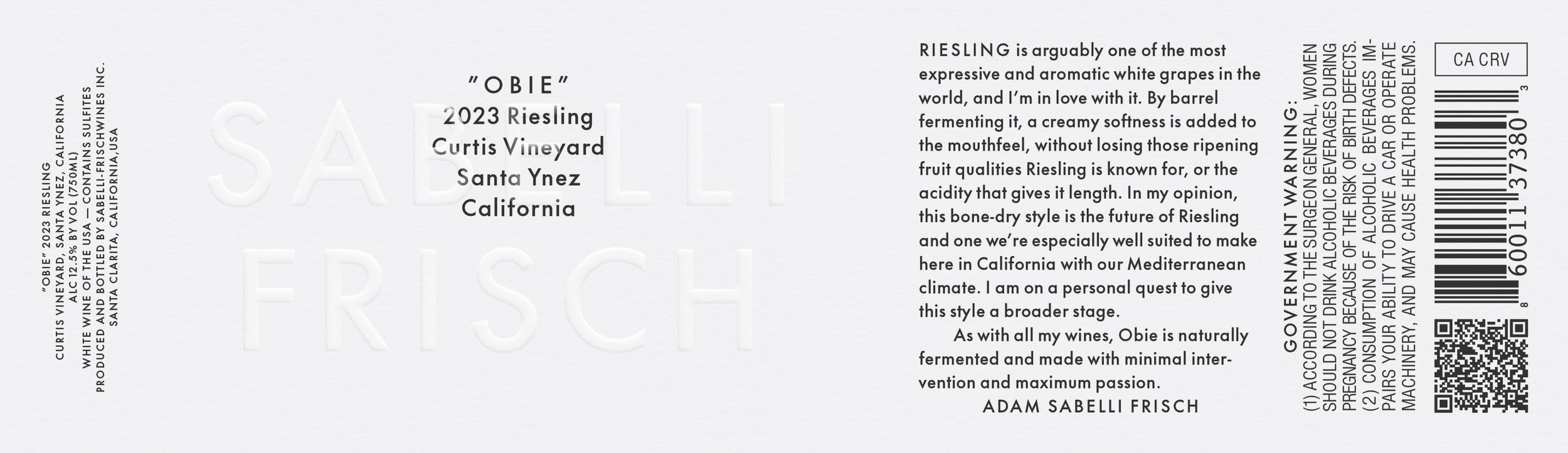 Sabelli Frisch label artwork for Obie