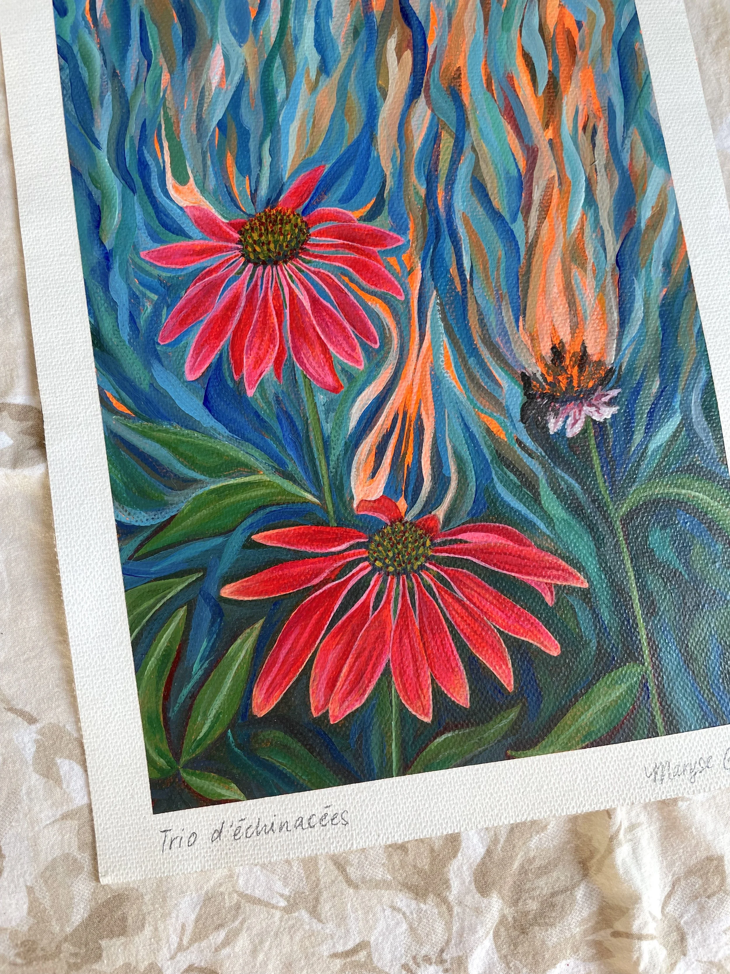 Trio d'échinacées - œuvre originale