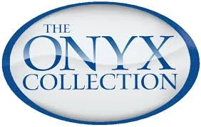 Logo of The Onyx Collection with blue text in an oval shape