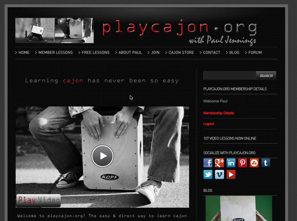 Image of PlayCajon website in 2012