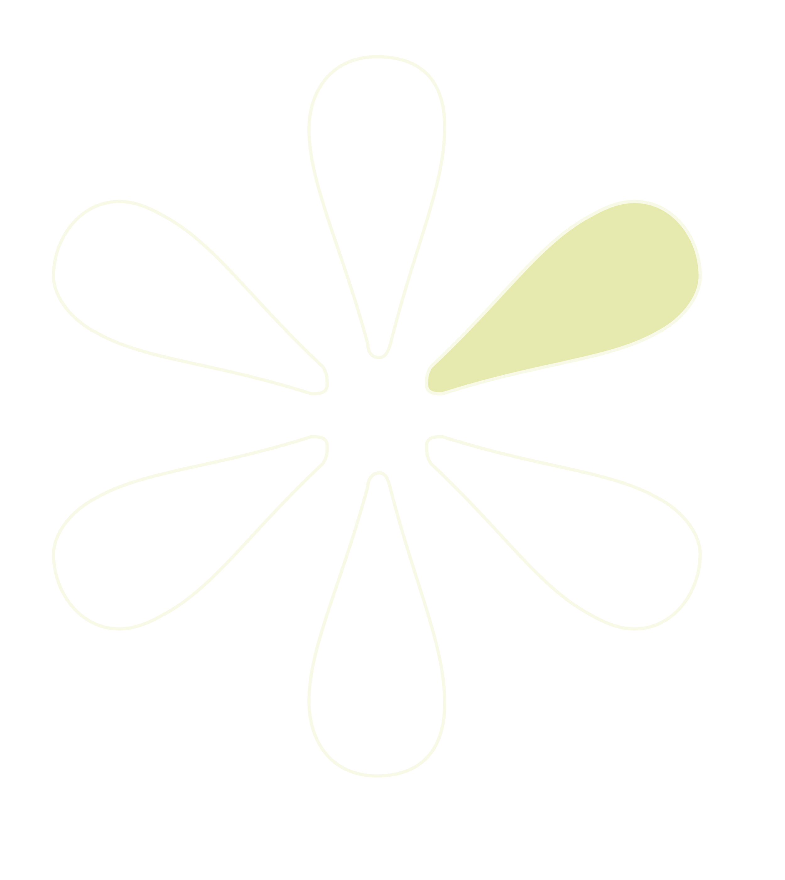 Line art flower with six petal outlines, one petal filled with a pale yellow colour.