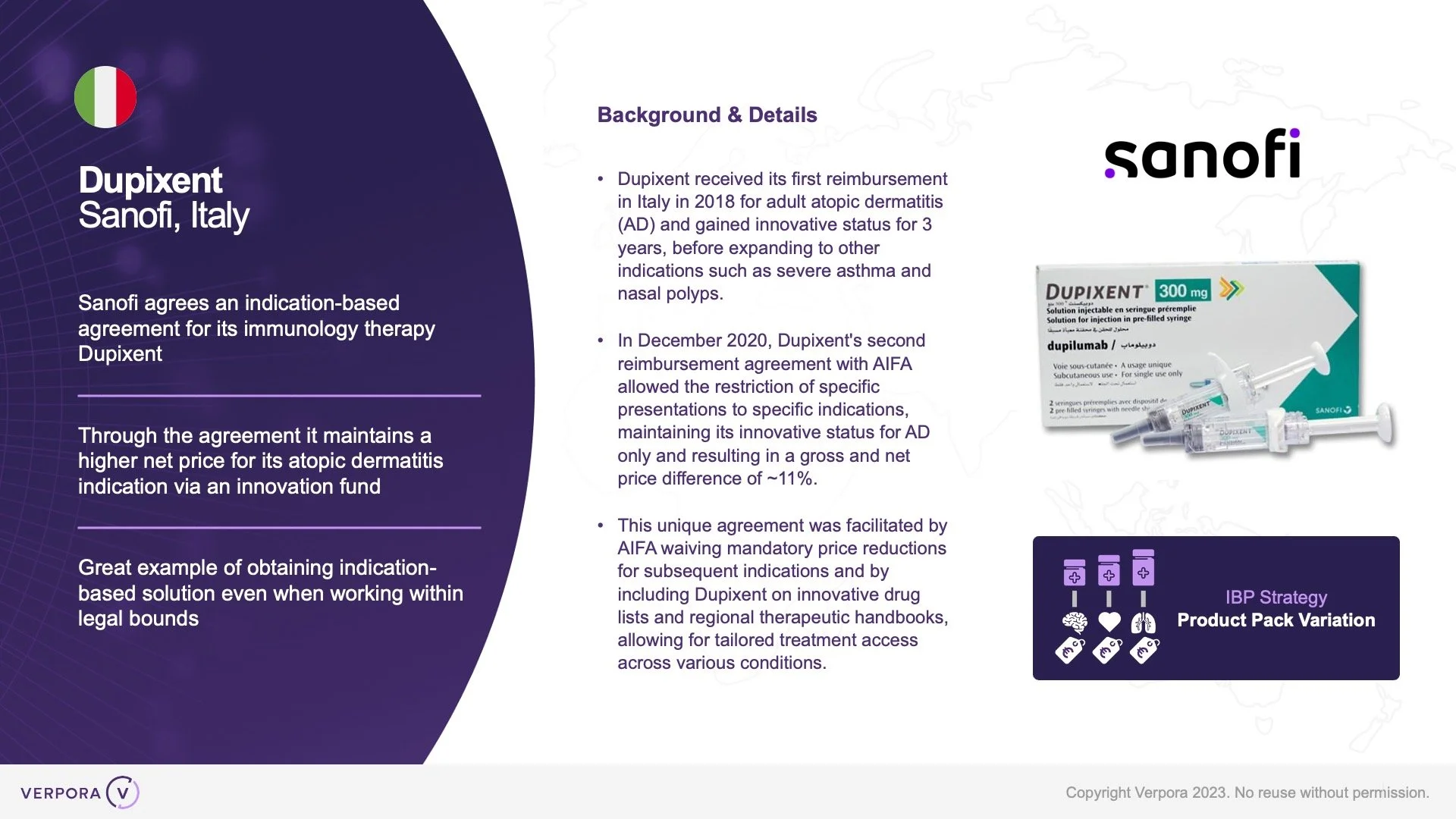 Slide thumbnail - Indication Based Pricing Case Study: Product Pack Variation - Dupixent, Sanofi, Italy case study