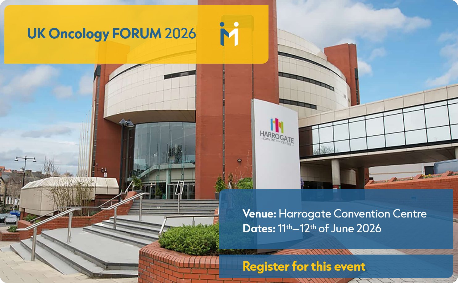 UK Oncology Forum 2026 hero image showing harrogate convention centre venue