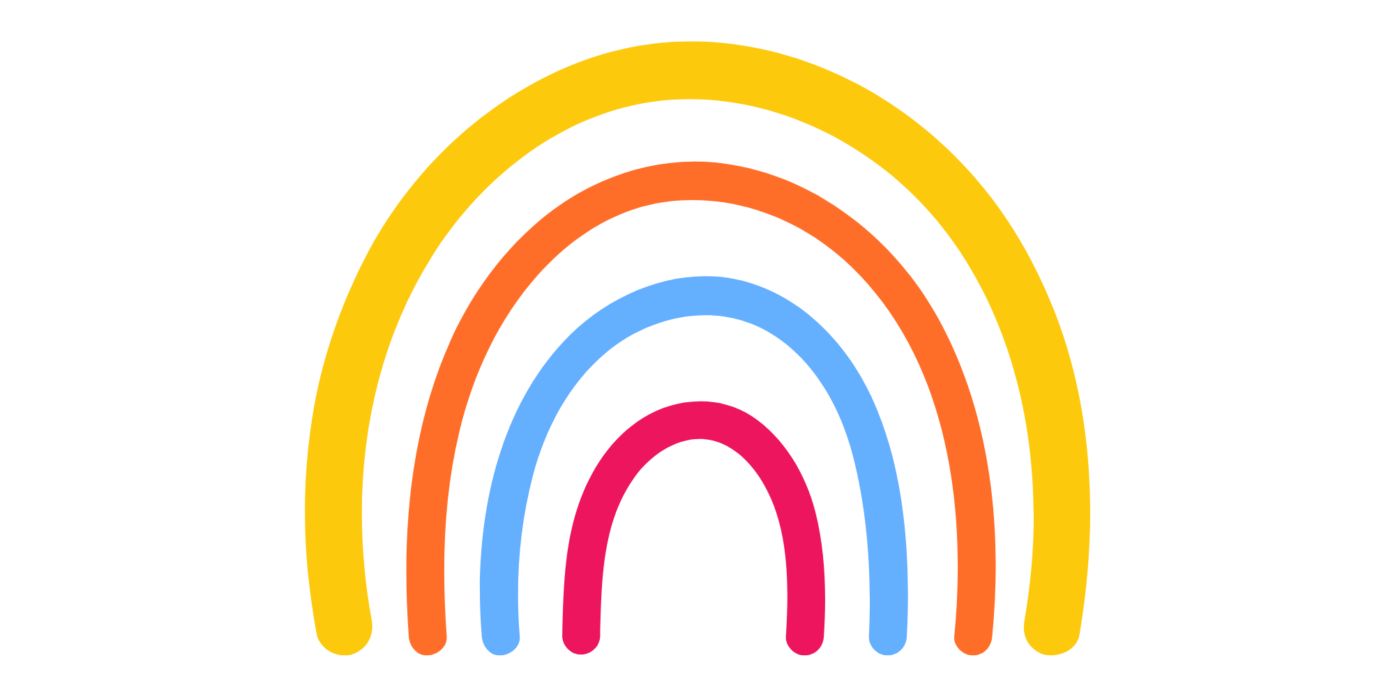 Colorful rainbow with five bands of red, blue, black, orange, and yellow on a black background.