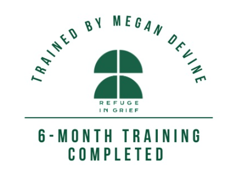 Badge showing completion of specialist grief training, reflecting a grief-informed approach to counselling.