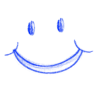 A smiling face made from blue objects, including headphones as eyes and a curved object as a mouth.